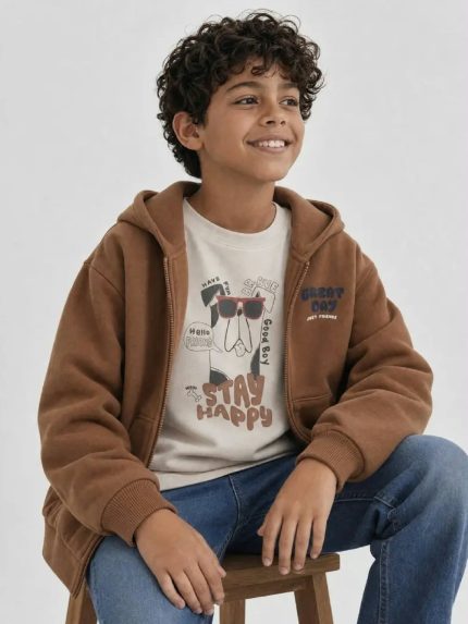Felpa zip con cappuccio bambino Losan – Felpa Zippata con Cappuccio – 100% Cotone Invernale – 3/12 anni