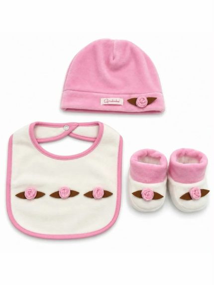 Set Cappello+Bavetta+Babbucce Set Regalo Nascita in Ciniglia Neonata con Cappellino, Bavaglino e Babbucce