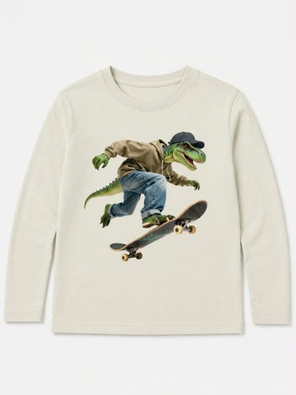 T-shirt manica lunga bambino Losan – T-Shirt stampata manica lunga Dino Skater – 100% cotone – 3/12 anni