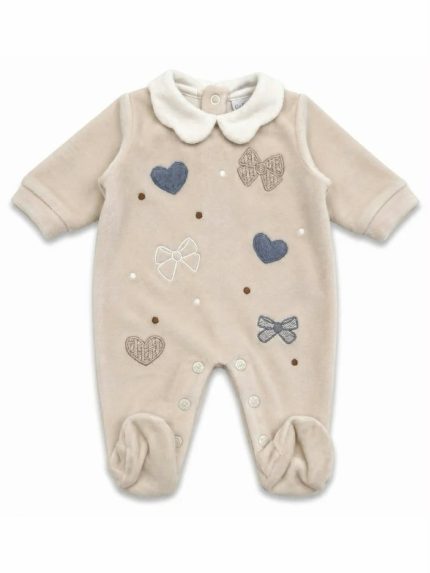 Tutina ciniglia neonata Tutina Ciniglia Neonata con Cuoricini e Fiocchetti Ricamati