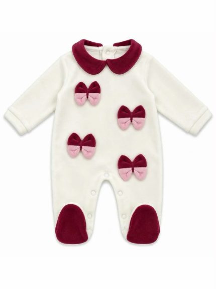 Tutina ciniglia neonata Tutina Ciniglia Neonata Panna con Fiocchi Rosa e Bordeaux