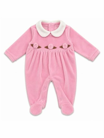 Tutina ciniglia neonata Tutina Ciniglia Neonata Rosa con Roselline Applicate e Colletto Bianco
