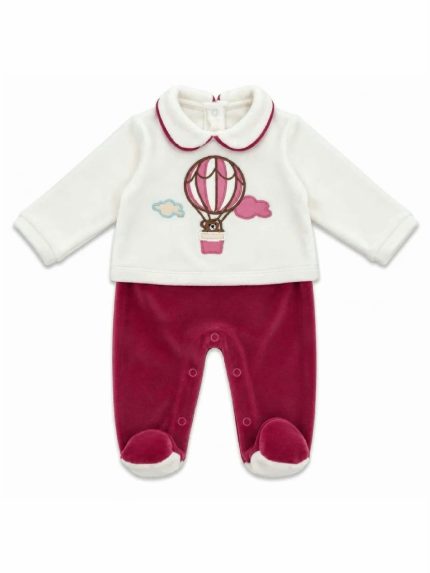 Tutina ciniglia neonata Tutina Ciniglia Neonata Bicolore Panna e Bordeaux con Orsetto in Mongolfiera